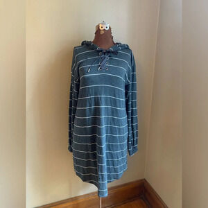 Soma Weekend Soft Hoodie Dress Size medium gray white sweatshirt dress striped